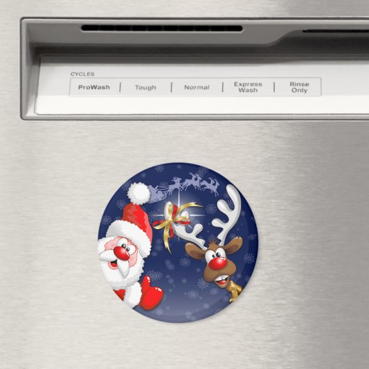 Santa en Reindeer Merry Christmass Happy Cartoon Magneet (Insitu (Vaatwasser))