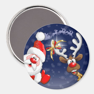 Santa en Reindeer Merry Christmass Happy Cartoon Magneet