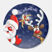 Santa en Reindeer Merry Christmass Happy Cartoon Magneet (Voorkant)