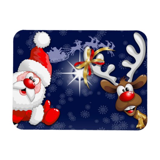 Santa en Reindeer Merry Christmass Happy Cartoon Magneet (Horizontaal)