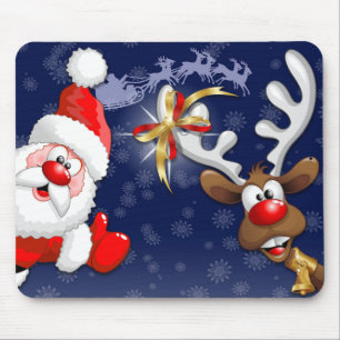 Santa en Reindeer Merry Christmass Happy Cartoon Muismat
