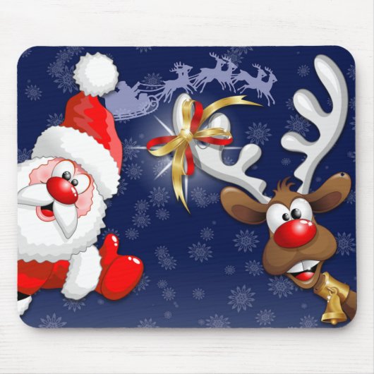 Santa en Reindeer Merry Christmass Happy Cartoon Muismat (Voorkant)