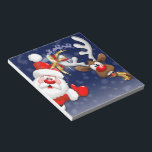 Santa en Reindeer Merry Christmass Happy Cartoon Notitieblok<br><div class="desc">"Ho Ho Ho! Kerstmis is hier! Vrolijk kerstman voor iedereen!" Fijne en Cute Santa met duim omhoog,  die Kerstmis vieren met zijn Boeddy,  de Funny Reindeer - Cartoon Characters. Ontwerp onder exclusieve © BluedarkArt.</div>
