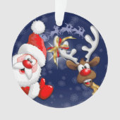 Santa en Reindeer Merry Christmass Happy Cartoon Ornament (voorkant)