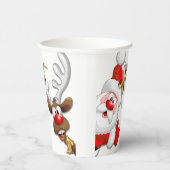 Santa en Reindeer Merry Christmass Happy Cartoon Papieren Bekers (Rechts)