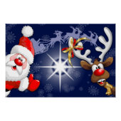 Santa en Reindeer Merry Christmass Happy Cartoon Perfect Poster (Voorkant)