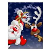 Santa en Reindeer Merry Christmass Happy Cartoon Perfect Poster (Voorkant)