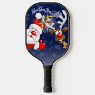 Santa en Reindeer Merry Christmass Happy Cartoon Pickleball Paddle