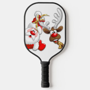 Santa en Reindeer Merry Christmass Happy Cartoon Pickleball Paddle