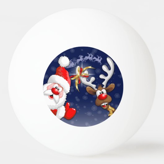 Santa en Reindeer Merry Christmass Happy Cartoon Pingpongbal (Voorkant)