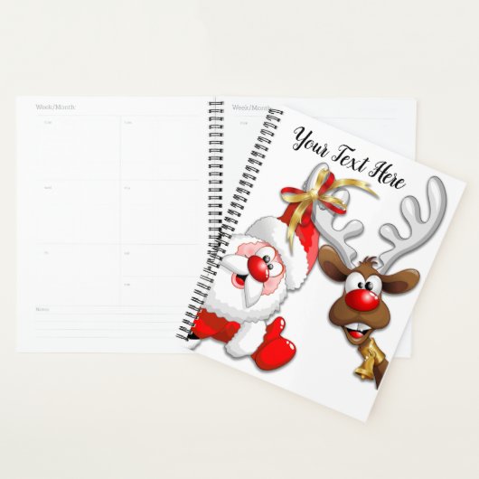 Santa en Reindeer Merry Christmass Happy Cartoon Planner (Display)