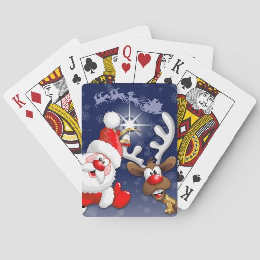 Santa en Reindeer Merry Christmass Happy Cartoon Pokerkaarten (Achterkant)