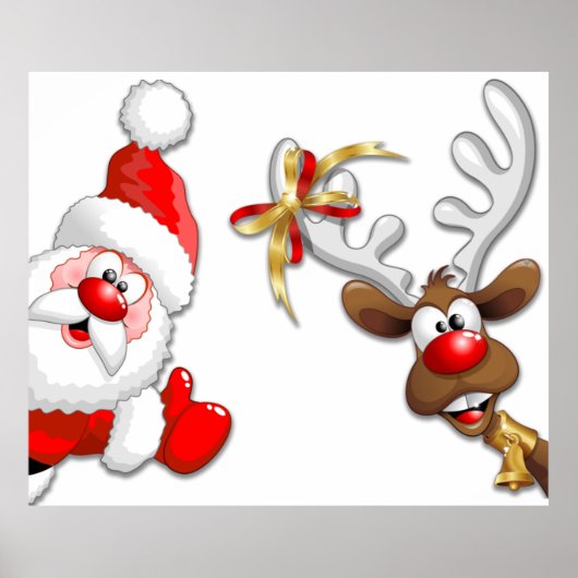 Santa en Reindeer Merry Christmass Happy Cartoon Poster (Voorkant)