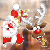Santa en Reindeer Merry Christmass Happy Cartoon Raamsticker (Vel 2)