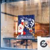 Santa en Reindeer Merry Christmass Happy Cartoon Raamsticker (Cafe Raam)