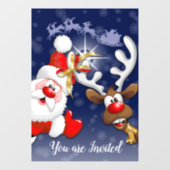 Santa en Reindeer Merry Christmass Happy Cartoon Raamsticker (Vel)