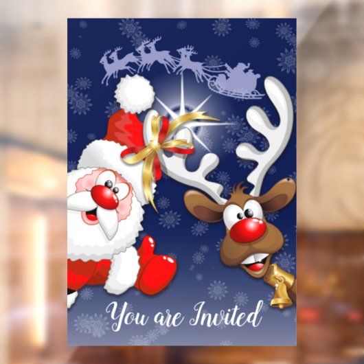 Santa en Reindeer Merry Christmass Happy Cartoon Raamsticker (Vel 2)