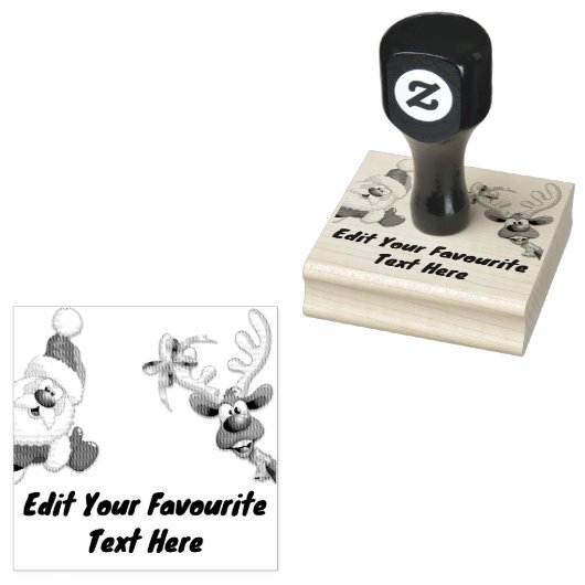 Santa en Reindeer Merry Christmass Happy Cartoon Rubberstempel (Gestempeld)