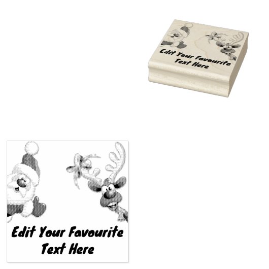 Santa en Reindeer Merry Christmass Happy Cartoon Rubberstempel (Gestempeld)