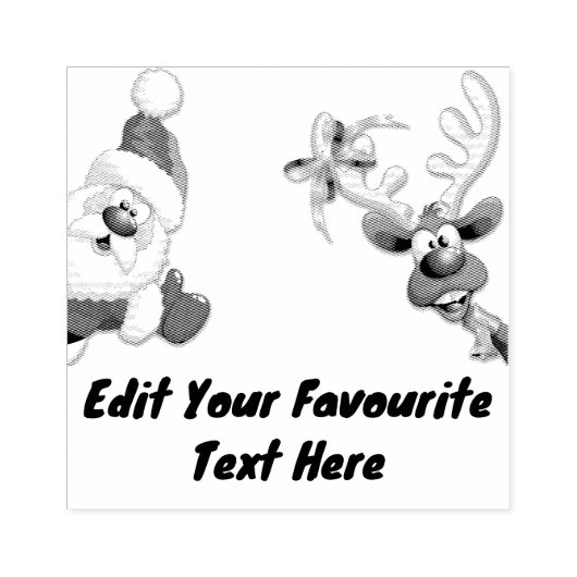 Santa en Reindeer Merry Christmass Happy Cartoon Rubberstempel (Afrduk)