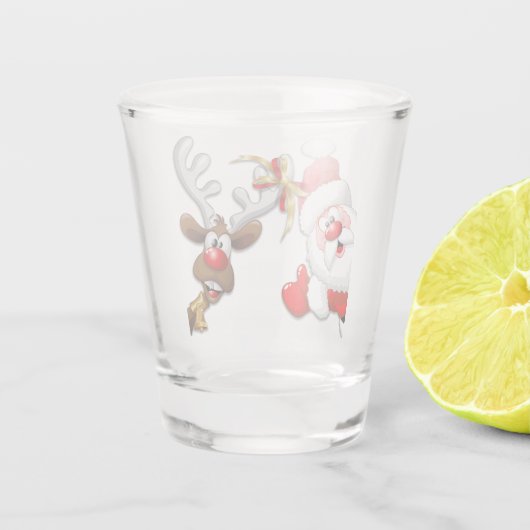 Santa en Reindeer Merry Christmass Happy Cartoon Shot Glas (Achterkant)