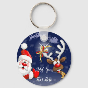 Santa en Reindeer Merry Christmass Happy Cartoon Sleutelhanger