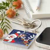 Santa en Reindeer Merry Christmass Happy Cartoon Sleutelhanger (Voorkant Rechts)