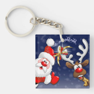 Santa en Reindeer Merry Christmass Happy Cartoon Sleutelhanger
