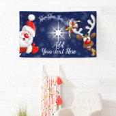 Santa en Reindeer Merry Christmass Happy Cartoon Spandoek (Insitu)