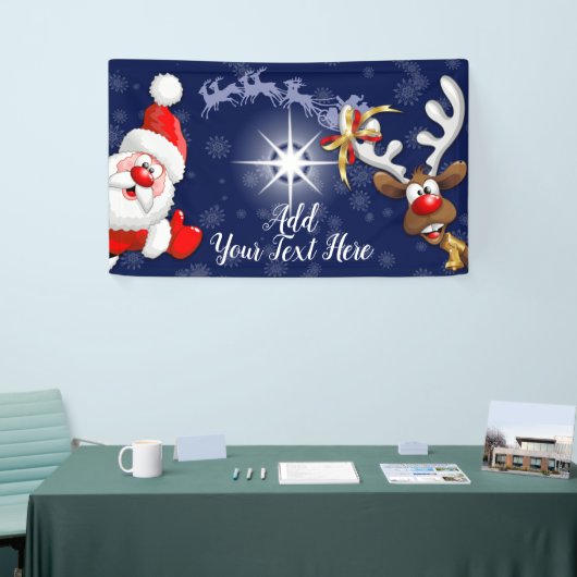 Santa en Reindeer Merry Christmass Happy Cartoon Spandoek (Beurs)