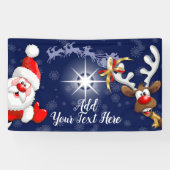 Santa en Reindeer Merry Christmass Happy Cartoon Spandoek (Horizontaal)