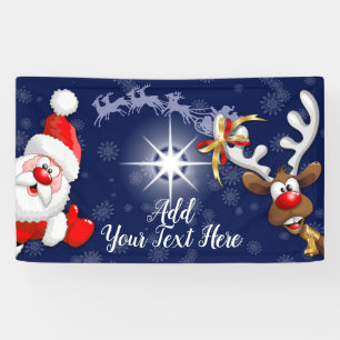Santa en Reindeer Merry Christmass Happy Cartoon Spandoek