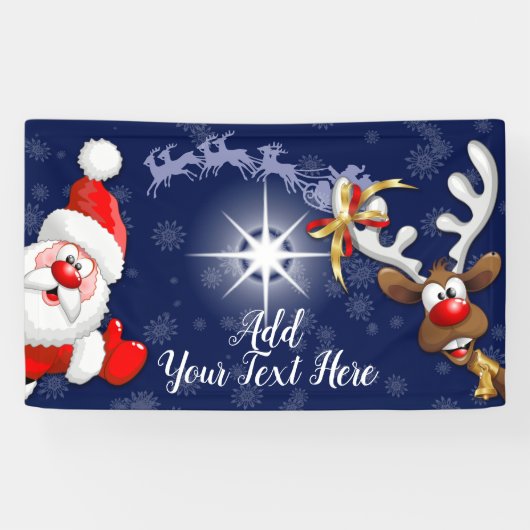 Santa en Reindeer Merry Christmass Happy Cartoon Spandoek (Horizontaal)