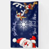 Santa en Reindeer Merry Christmass Happy Cartoon Spandoek (Verticaal)