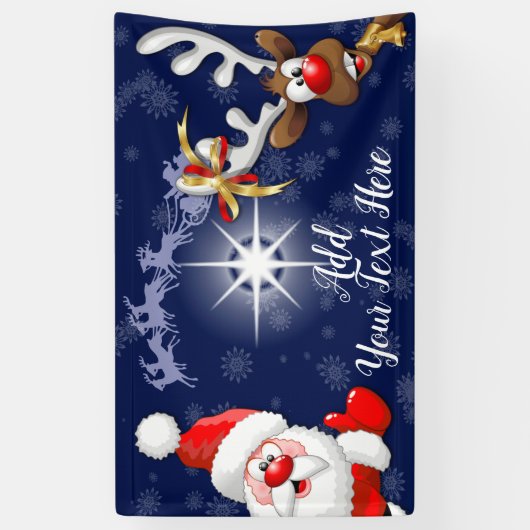 Santa en Reindeer Merry Christmass Happy Cartoon Spandoek (Verticaal)