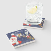 Santa en Reindeer Merry Christmass Happy Cartoon Stenen Onderzetter (Zijkant)