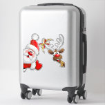 Santa en Reindeer Merry Christmass Happy Cartoon Sticker<br><div class="desc">"Ho Ho Ho! Kerstmis is hier! Vrolijk kerstman voor iedereen!" Fijne en Cute Santa met duim omhoog,  die Kerstmis vieren met zijn Boeddy,  de Funny Reindeer - Cartoon Characters. Ontwerp onder exclusieve © BluedarkArt.</div>