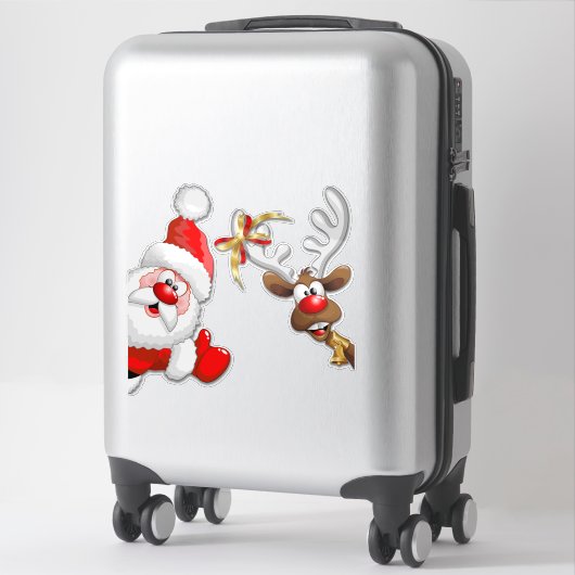 Santa en Reindeer Merry Christmass Happy Cartoon Sticker (Koffer)