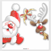 Santa en Reindeer Merry Christmass Happy Cartoon Sticker (Vel)