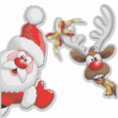 Santa en Reindeer Merry Christmass Happy Cartoon Sticker (Voorkant)