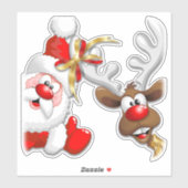 Santa en Reindeer Merry Christmass Happy Cartoon Sticker (Vel)