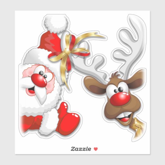 Santa en Reindeer Merry Christmass Happy Cartoon Sticker (Vel)