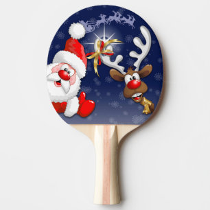 Santa en Reindeer Merry Christmass Happy Cartoon Tafeltennisbatje