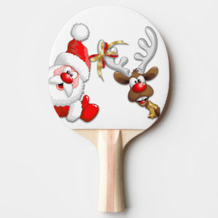 Santa en Reindeer Merry Christmass Happy Cartoon Tafeltennisbatje