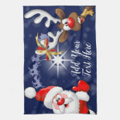 Santa en Reindeer Merry Christmass Happy Cartoon Theedoek (Verticaal)