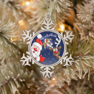 Santa en Reindeer Merry Christmass Happy Cartoon Tin Sneeuwvlok Ornament