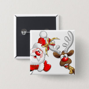 Santa en Reindeer Merry Christmass Happy Cartoon Vierkante Button 5,1 Cm