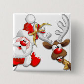 Santa en Reindeer Merry Christmass Happy Cartoon Vierkante Button 5,1 Cm (Voorkant)