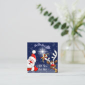 Santa en Reindeer Merry Christmass Happy Cartoon Vierkante Visitekaartje (Staand voorkant)