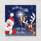 Santa en Reindeer Merry Christmass Happy Cartoon Vierkante Visitekaartje (Voorkant)